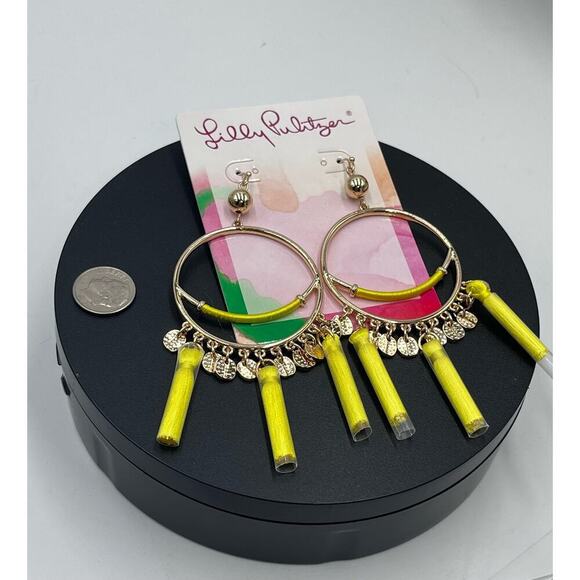 Lilly Pulitzer NWT YELLOW Tassel LILLYS LEMON STATEMENT EARRINGS~ SURF GYPSEA - Picture 11 of 12